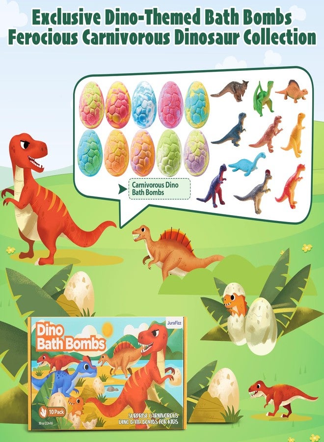 JuraFizz Dinosaur Bath Bombs for Kids with Surprise Inside, 10 Pack Natural Dino Eggs with Exclusive Carnivorous Dinosaur Toys, Fizzing Fun Gifts for Boys Girls, Dinosaur Toys for Kids Ages 3-9 - Image 2