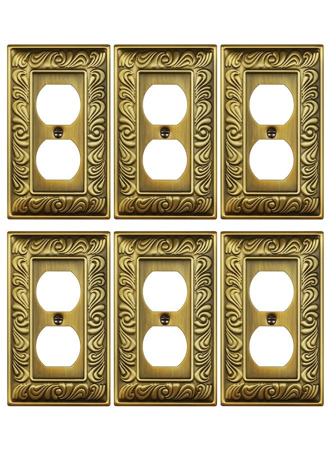 treewell 6-Pack Duplex Outlet Cover Plate, Paisley Pattern Antique Brass Metal Wall Plates for Electrical Outlets, 1 Gang Receptacle Cover, Decorative Switch Plates and Outlet Covers - Image 1