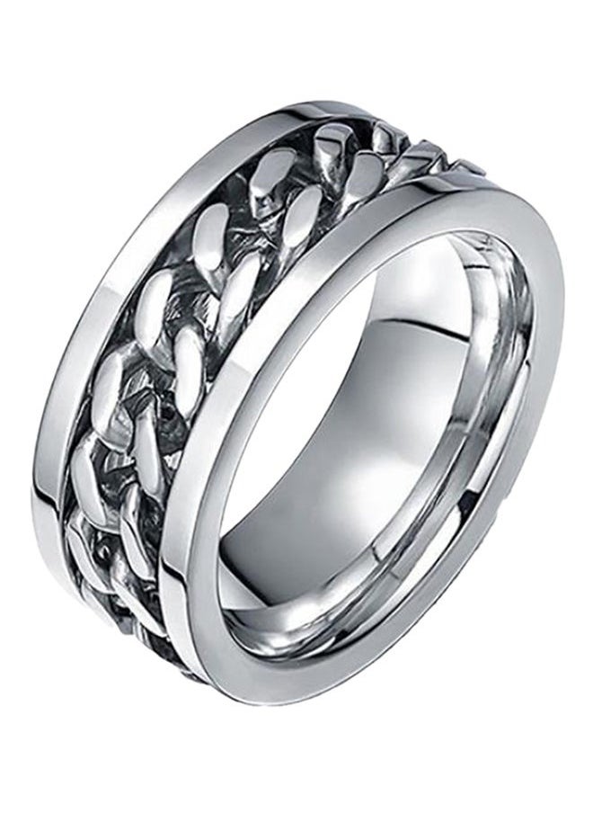 ROMAD - Steel Color Stainless Steel Chain Spinner Ring – Titanium Steel, Rotating Fidget Band, Durable Mechanical Design, Vacuum-Plated, Unisex Fashion Jewelry, EU Size 60 - Image 1