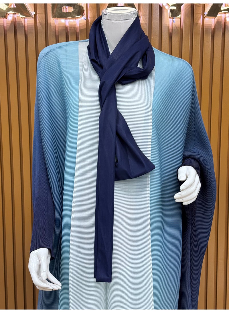 Sahara Pleated Ombre Abaya, Blue Gradient with Matching Scarf  - Image 1