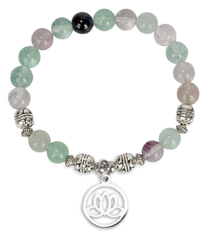 SPUNKYsoul Lotus Crystal Fluorite Healing Energy Bead Bracelet for Women Stainless Steel and Alloy - Image 1