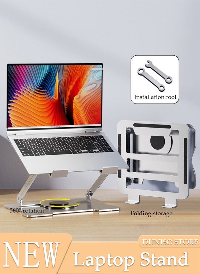 DUNISO Adjustable Laptop Stand with 360 Rotating Base, Ergonomic Laptop Riser for Collaborative Work, Fully Foldable for Easy Storage, Fits MacBook / All Laptops up to 17 inches - Image 1