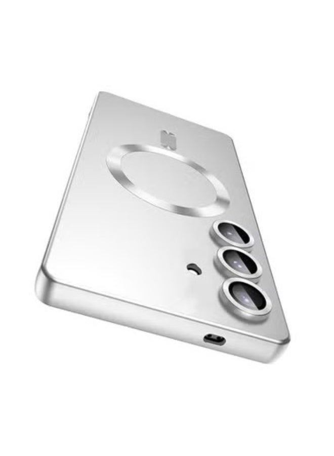 جراب مغناطيسي متوافق مع هاتف Samsung Galaxy A36 [متوافق مع MagSafe] [واقي عدسة الكاميرا المدمج] غطاء هاتف معدني لامع مقاوم للصدمات من السيليكون الناعم النحيف (فضي)