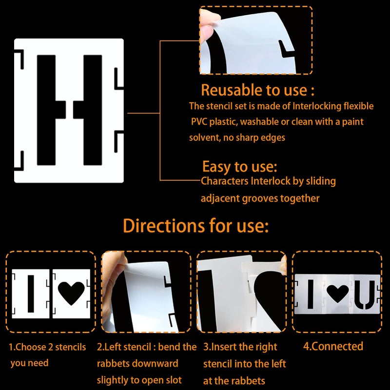 YEAJON 1.5 Inch Letter Stencils Symbol Numbers Craft Stencils, 42 Pcs Reusable Alphabet Templates Interlocking Stencil Kit for Painting on Wood, Wall, Rock, Sign, DIY Art Projects - Image 5