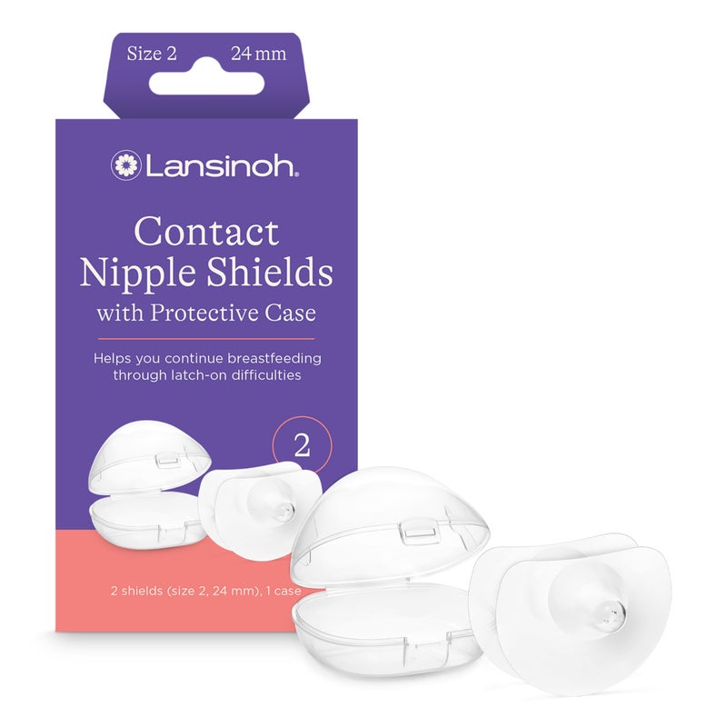 Lansinoh Contact Nipple Shields for Nursing Mothers, Ultra-Thin Soft & Flexible Medical-Grade Silicone Shields for Sensitive Nipples and Latch-On Support, (1 inch or 24mm), with Case, 2 Count - Image 1