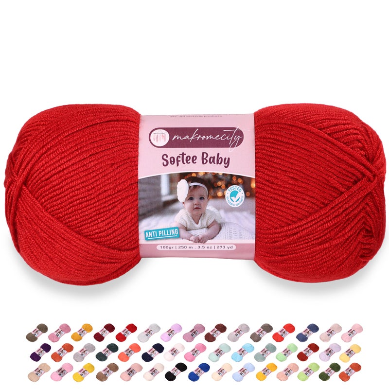 Makromecity Softee Baby Yarn,%100 Premium Anti-Pilling Acrylic, 3.5 Oz, 273 yd (100gr/250 mt), Soft Yarn for Crocheting and Knitting (Red, 1 Skein) - Image 1