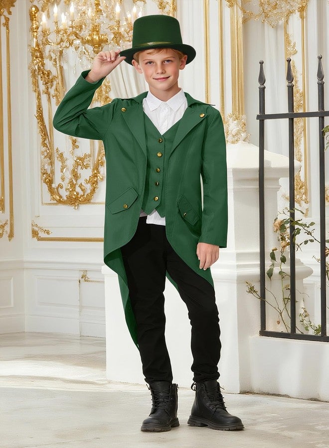 BesserBay Halloween Boy's Gothic Medieval Renaissance Steampunk Tailcoat Tuxedo Vampire Jacket Green 12 Years - Image 4