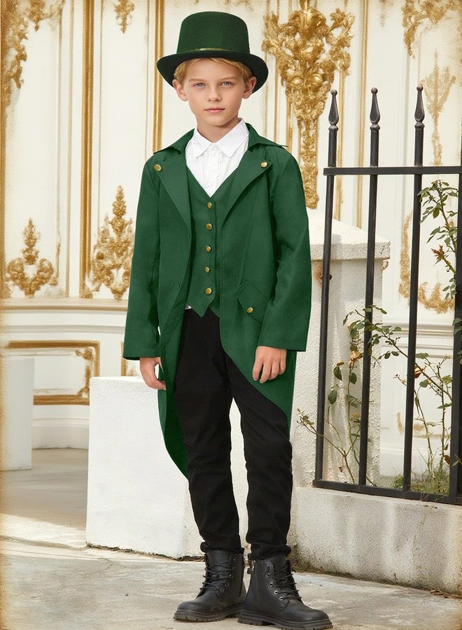 BesserBay Halloween Boy's Gothic Medieval Renaissance Steampunk Tailcoat Tuxedo Vampire Jacket Green 12 Years - Image 2