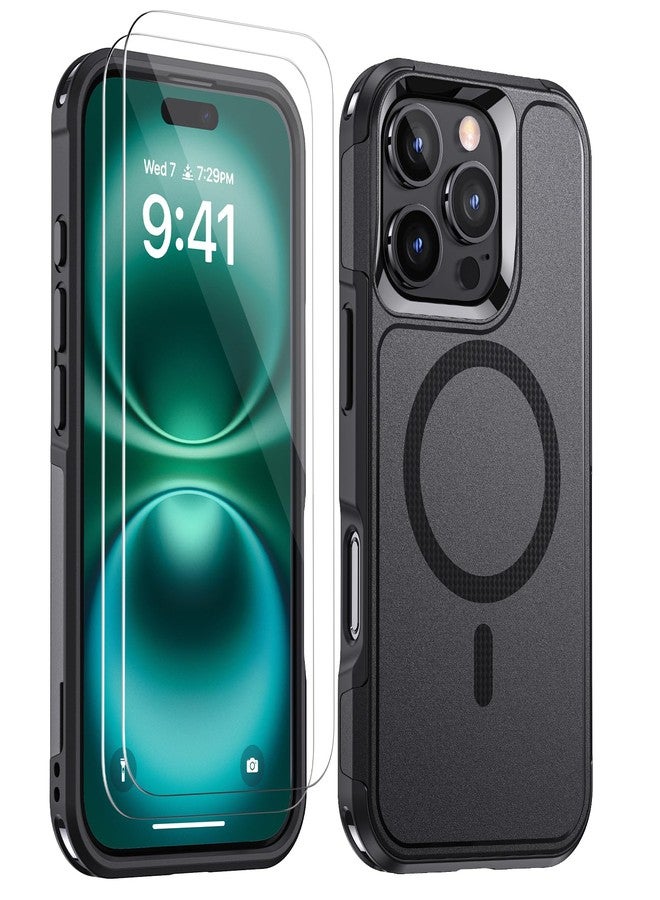 جراب Lanhiem المغناطيسي لهاتف iPhone 16 Pro، [عبوة من قطعتين من واقي الشاشة الزجاجي المقوى] [متوافق مع MagSafe] [مضاد للصدمات بدرجة عسكرية] غطاء متين وقوي لهاتف iPhone 16 Pro (6.3 بوصة) - أسود - Image 1