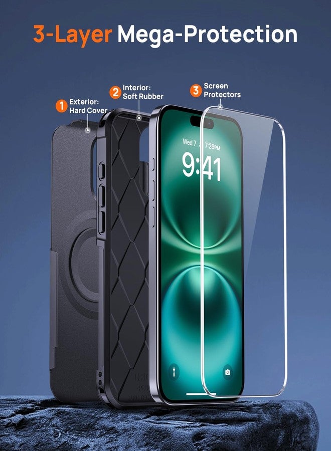 جراب Lanhiem المغناطيسي لهاتف iPhone 16 Pro، [عبوة من قطعتين من واقي الشاشة الزجاجي المقوى] [متوافق مع MagSafe] [مضاد للصدمات بدرجة عسكرية] غطاء متين وقوي لهاتف iPhone 16 Pro (6.3 بوصة) - أسود - Image 4