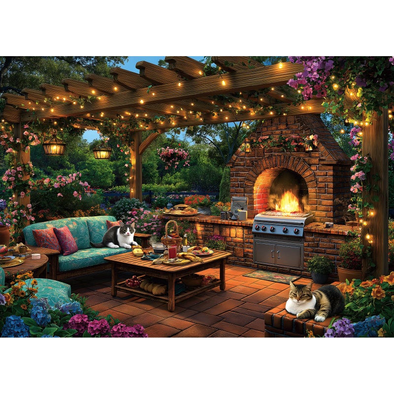 MINIWAN 1000 Piece Jigsaw Puzzle for Adults - Challenging Garden Patio Scene with Twinkling Lights, Vibrant Hydrangeas - 27.5"x19.7" Art Puzzle, Unique Gift for Game Nights - Image 1
