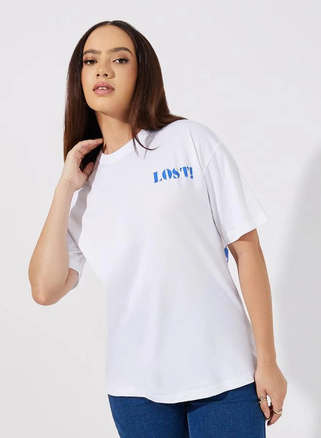 Styli Slogan Print Oversized Short Sleeve T-Shirt