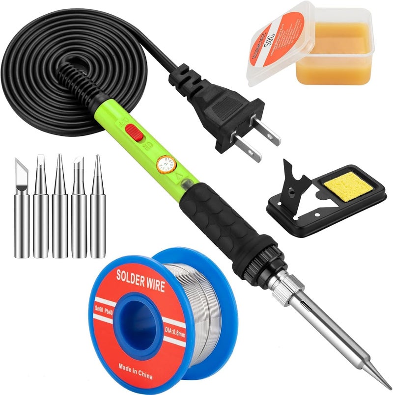 Q-MING Soldering Iron Kit, 60W Soldering Iron with 5pc Interchangeable Tips, 10-in-1 Adjustable Temperature Solder Welding Tools, Fast Heating, Electronic Repair, 110V, Green - Image 1