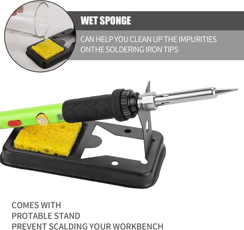 Q-MING Soldering Iron Kit, 60W Soldering Iron with 5pc Interchangeable Tips, 10-in-1 Adjustable Temperature Solder Welding Tools, Fast Heating, Electronic Repair, 110V, Green - Image 5