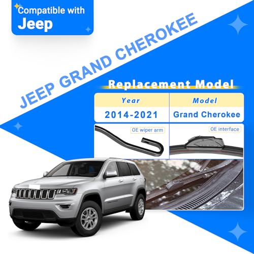 Raintok شفاطات الزجاج الأمامي RAINTOK بديل لسيارة جيب جراند شيروكي 2014-2021 جودة المصنع الأصلية مجموعة شفاطات أمامية وخلفية لسيارتي - 22" 21" 11" (عبوة من 3) - Image 2