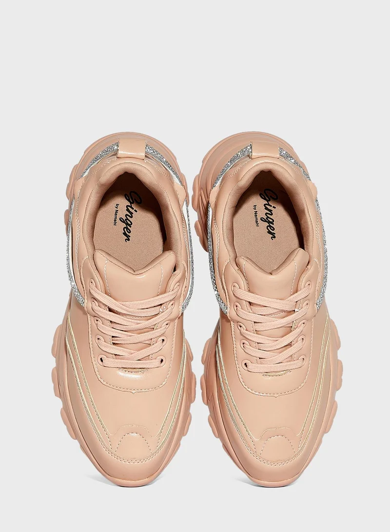 Ginger Diamante Piping Chunky Sneakers