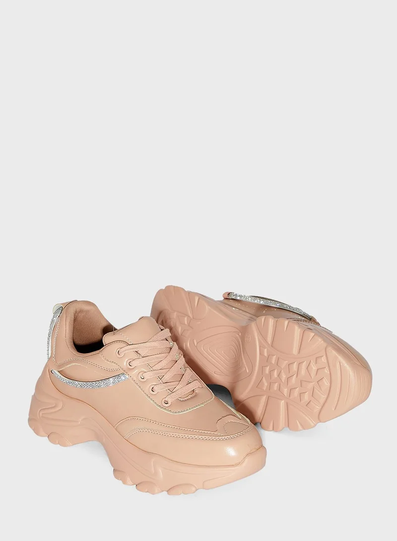 Ginger Diamante Piping Chunky Sneakers