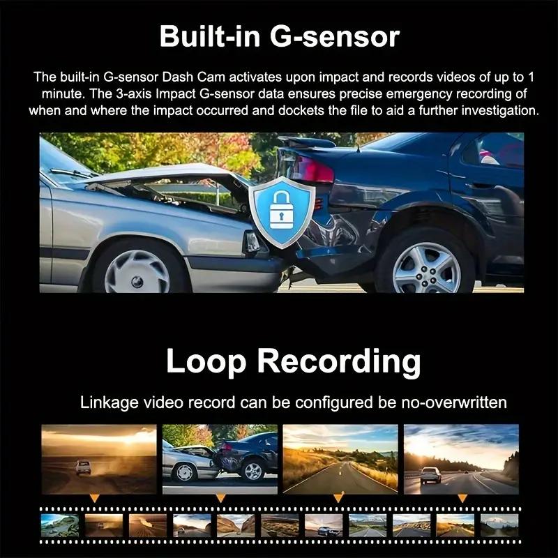 1080P dual lens driving recorder with 130 ° wide-angle, night vision, loop recording, G-sensor, and vehicle motion detection - Image 5