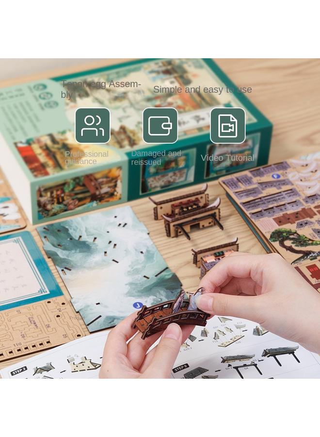 Bluejw CuteBee Dongpo Shiyi Diy Wooden 3D Handmade Assembled Book Stand Model Exquisite Toys For Birthday Women - Image 3