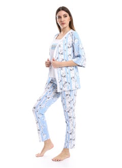 REDCOTTON Women's 3-Piece Cotton Summer Pajama Set, Soft and comfy-blue  - Image 2