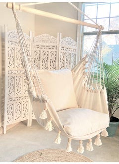 Antikiano Macrame handmade hammock | Outdoor garden furniture | Cotton hammock | Beige handcrafted hammock | Outdoor summer | High quality 200x150 cm hammock  - Image 3