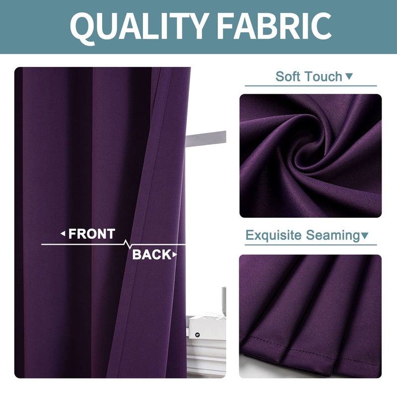 ChrisDowa Grommet Blackout Curtains for Bedroom and Living Room - 2 Panels Set Thermal Insulated Room Darkening Curtains (Royal Purple  52W x 63L) - Image 3