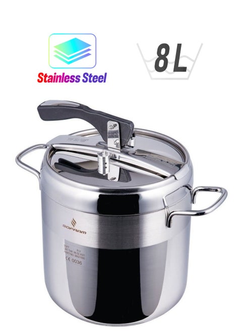 8 LiterLiters Sofram steel pressure cooker size 8 Liter SILVER