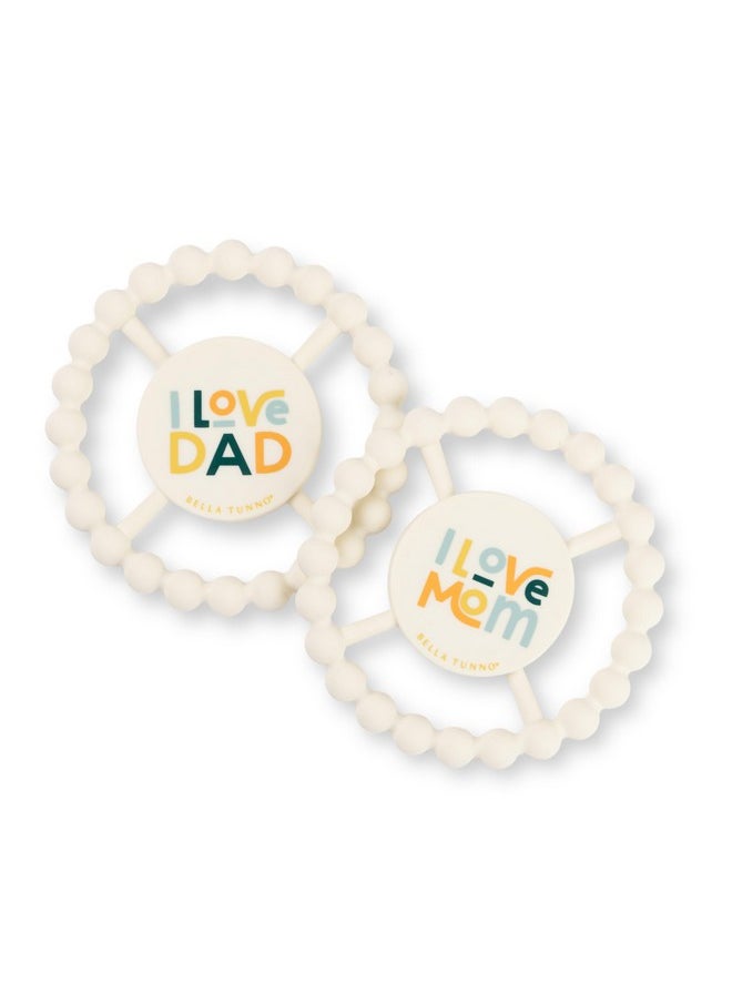 Bella Tunno Happy Teether 2Pk - Soft & Easy Grip Baby Teether Toy, Silicone Teether Ring To Help Soothe Gums, Non-Toxic And Bpa Free, Love Mom/Love Dad  - Image 1