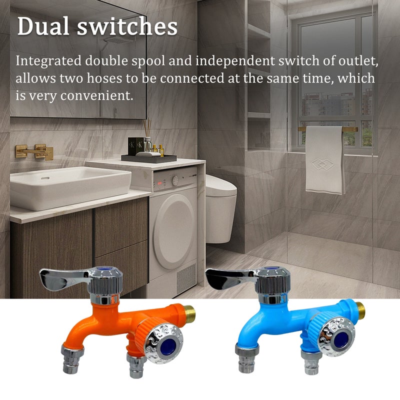 Dual Control Faucets Double Outlets Water Tap Universal Interface Connector Sink Faucets Home Bathroom Hose Irrigation Fitting Garden Watering Supplies - Image 2