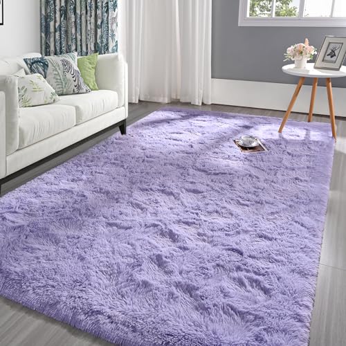 Pettop Fluffy Lavender Purple Rug for Bedroom Living Room, 5x8 Feet Super Soft Shaggy Plush Fuzzy Rugs for Girls Kids Boys, Non-Slip and Washable Rug for Nursery Classroom, Carpet for Rooms Decor - Image 1