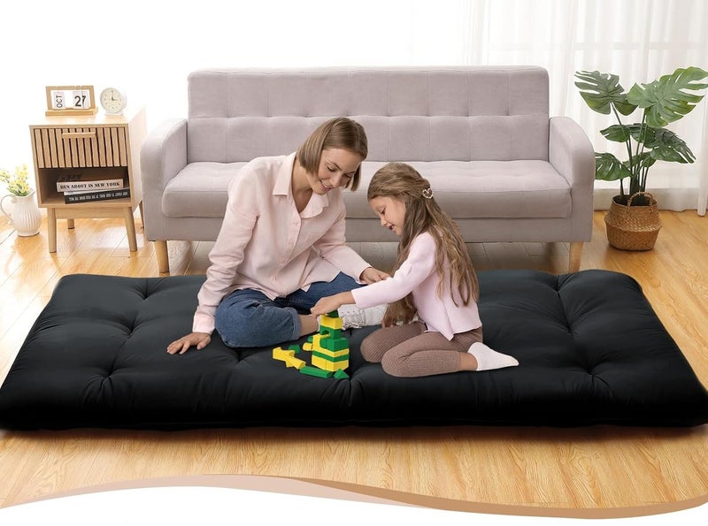 Deevine Craft Quilt Cotton Floor Bed Mattress, Foldable,Rollable Movable Single Bed Comfort Gadda 1 Sleeping Capacity, S Quilted Design (Black, Single Bed 72X30X5 Inches) - Image 5