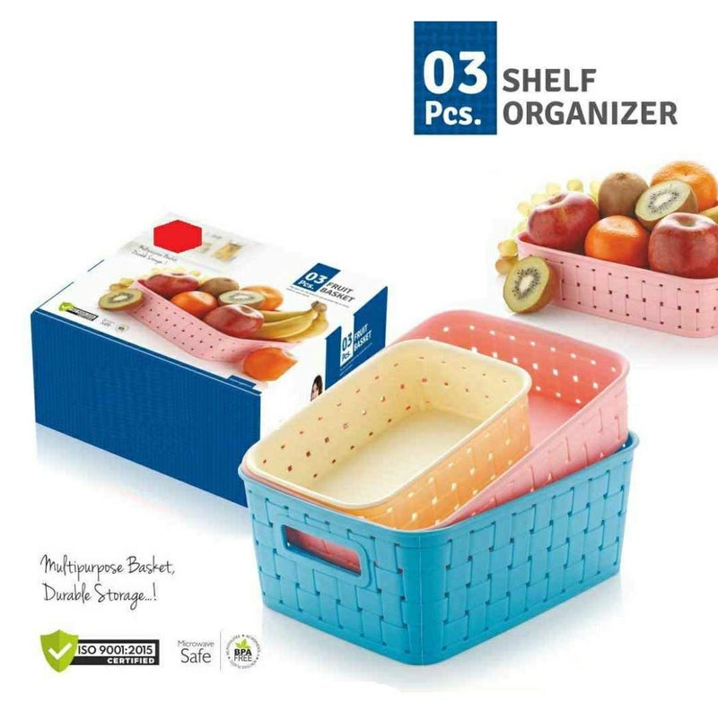 Machak Multipurpose Storage Basket Shelf Organiser Set 3 Pieces Blue - Image 2
