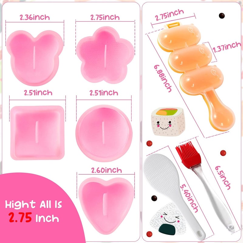 MLRYH Onigiri Maker, 8 Pcs Sushi Onigiri Musubi Maker Kit - Rice Ball Mold with Small Rice Paddle, Brush for Kitchen (Pink) - Image 2