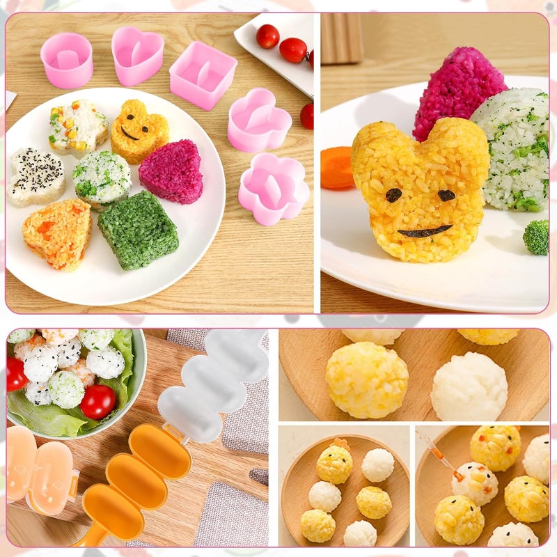MLRYH Onigiri Maker, 8 Pcs Sushi Onigiri Musubi Maker Kit - Rice Ball Mold with Small Rice Paddle, Brush for Kitchen (Pink) - Image 5
