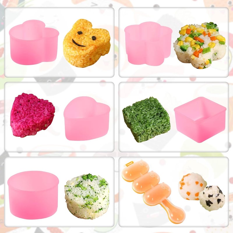 MLRYH Onigiri Maker, 8 Pcs Sushi Onigiri Musubi Maker Kit - Rice Ball Mold with Small Rice Paddle, Brush for Kitchen (Pink) - Image 4