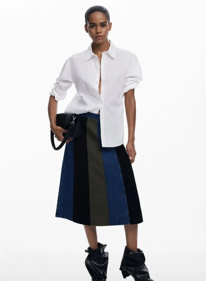 A-line patchwork midi skirt