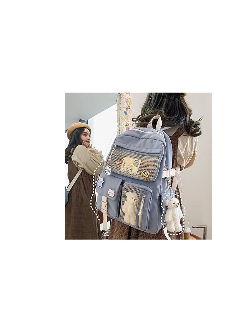 Y&D - Student Kawaii Backpacks For Teen Girls, Backpack with Pin and Accessories, ( 1Bear pendant 3 badges 2 drawing paper ) - Image 1