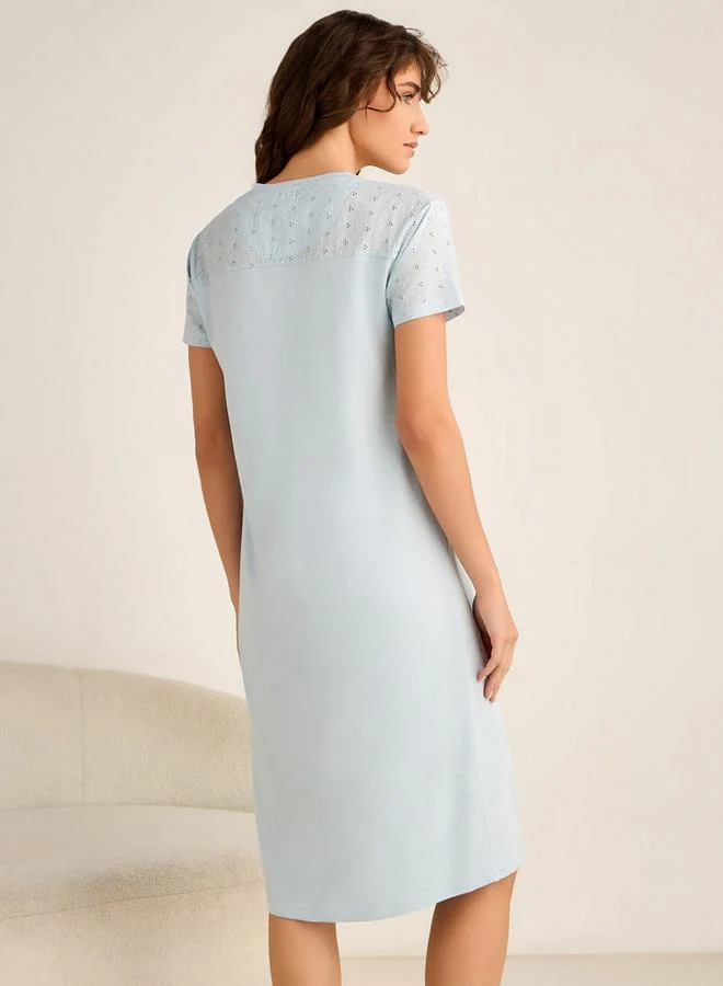 سبلاش فيڤ Night Dress Short Sleeves Embroidered Cotton