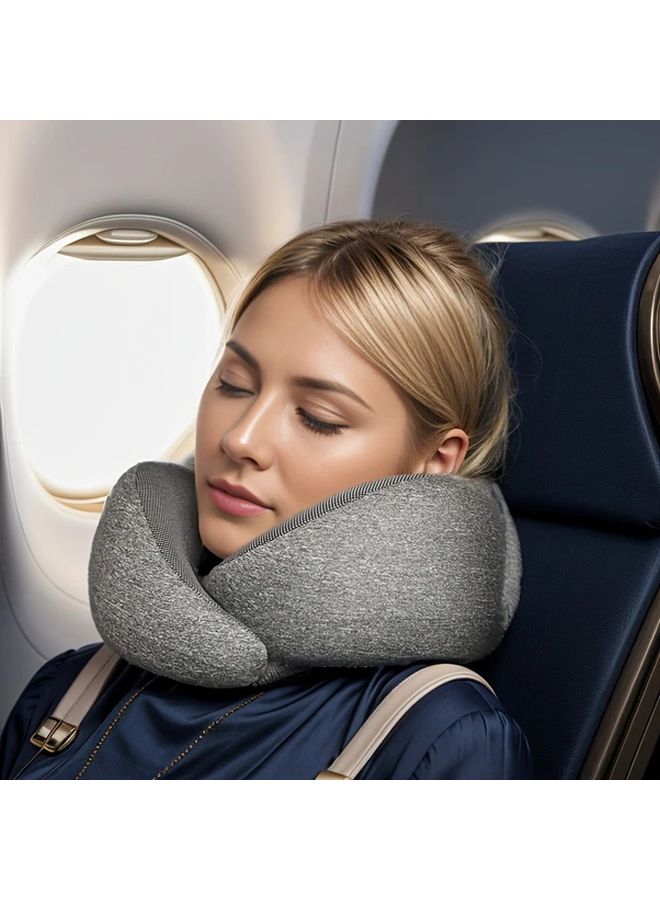Gray Ergonomic Memory Foam Travel Pillow Breathable Washable Lightweight Portable - Image 2