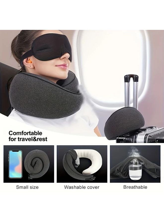 Gray Ergonomic Memory Foam Travel Pillow Breathable Washable Lightweight Portable - Image 1