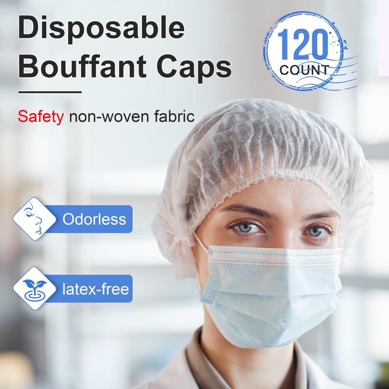 TaShow 120 Pcs Disposable Bouffant Caps, 21 Inches Hair Nets for Women and Men, Polypropylene Non-Woven Hair Nets (White) - Image 2