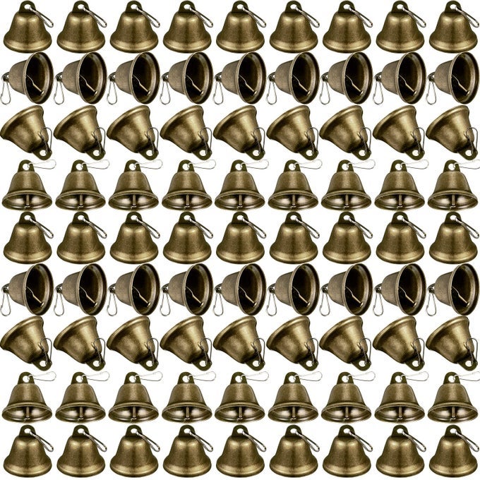 100 PIECES BELLS BRONZE JINGLE 15 X 157 INCH VINTAGE SMALL BELLS WITH SPRING HOOKS FOR CHRISTMAS CRAFT WIND CHIMES DOG POTTY TRAINING DOORBELL WEDDING DECOR CRAFT MAKING HANGING FAVOR