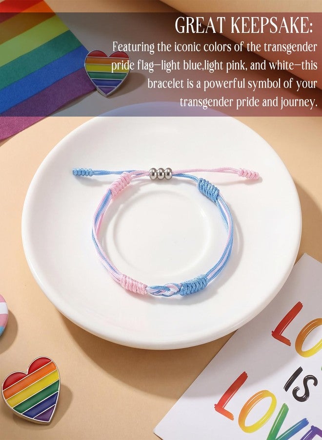 Funnysoft 3 Pcs Transgender Gift Set Includes Adjustable Braided Boho Rope Bracelet Slouchy Beanie and Multifunctional Neck Gaiter LGBTQ Ally Gift for Daily Wear Women Men Pride Month Parade - Image 2