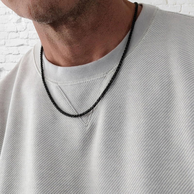 HZMAN 3.0 mm Stainless Steel Black Wheat Chain Necklaces for Men Women 16" -30" (Black,16) - Image 2
