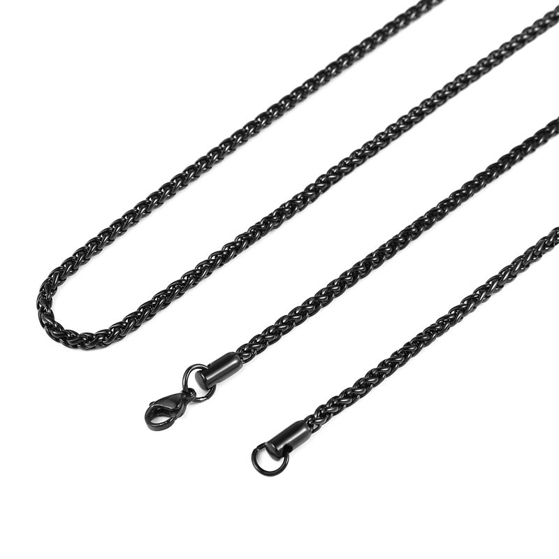 HZMAN 3.0 mm Stainless Steel Black Wheat Chain Necklaces for Men Women 16" -30" (Black,16) - Image 1