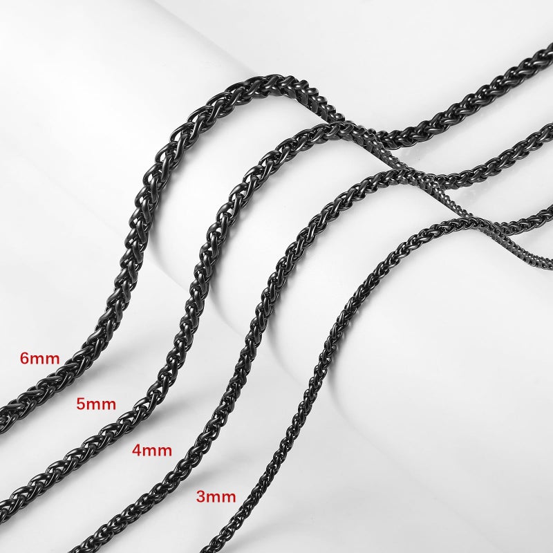 HZMAN 3.0 mm Stainless Steel Black Wheat Chain Necklaces for Men Women 16" -30" (Black,16) - Image 3