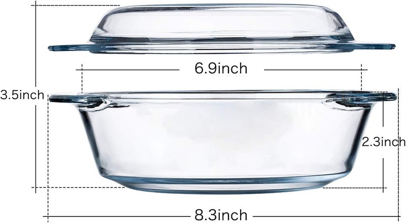 NUTRIUPS Small Round Glass Casserole Dish with Lid, 1 L Mini glass bowl with glass lid, Microwave and Oven Safe - Image 2