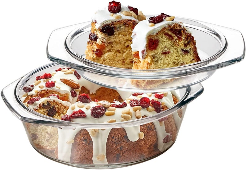 NUTRIUPS Small Round Glass Casserole Dish with Lid, 1 L Mini glass bowl with glass lid, Microwave and Oven Safe - Image 1