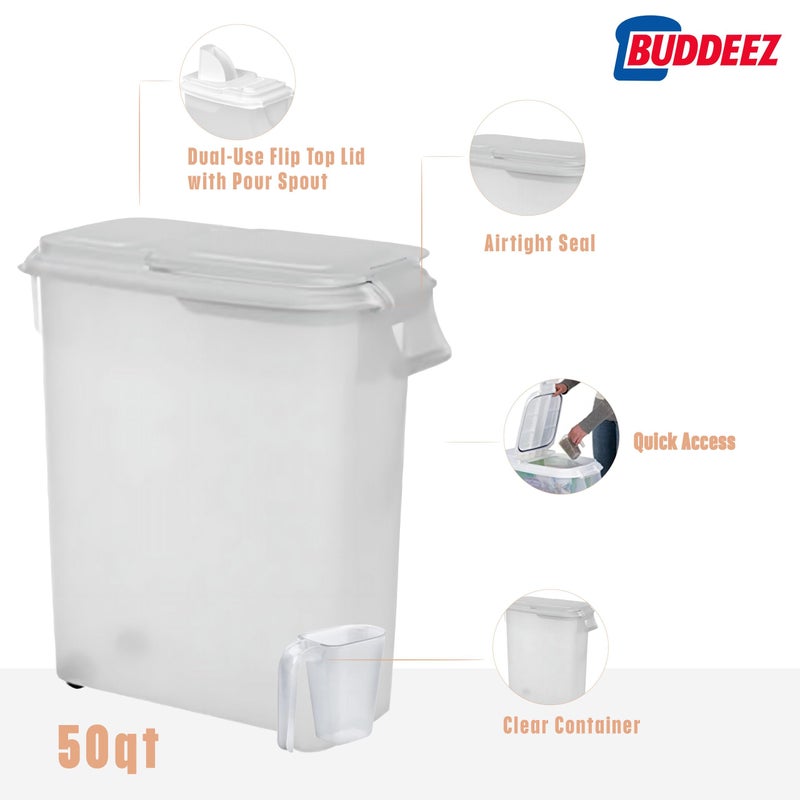 Buddeez Airtight Pet Food Storage Container - 50 QT Capacity Dog Food Storage Container, Cat Food Container, Bird Seed Storage Container, Rolling Storage Bin, Air Tight with White Lid - Image 4