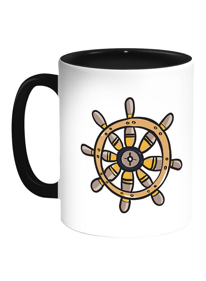 RKN Steering Wheel Printed Coffee Mug White/Black 11ounce - Image 1